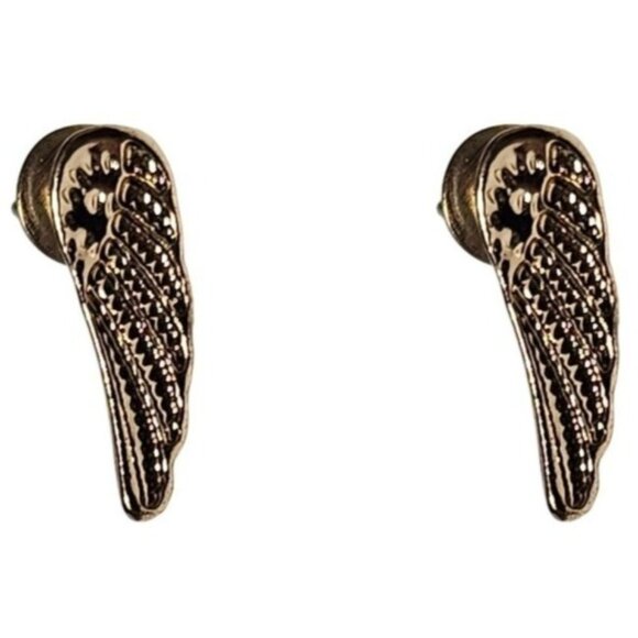 Fallen Angel Wings Drop Earrings Gold Tone Textured Statement Fashion Jewelry - Picture 1 of 4